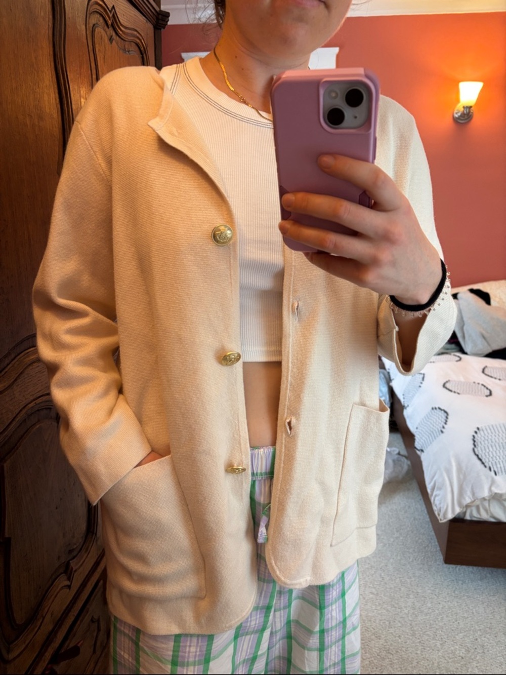 J Crew size medium Cream gold Button-Front Women's cardigan